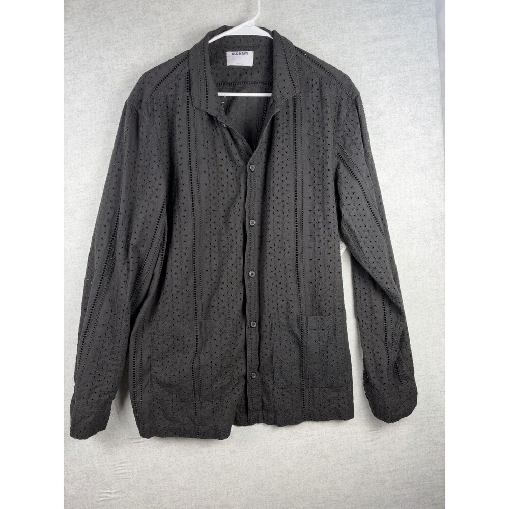 NWT Old Navy Women Lrg Black Eyelet Button Front V-Neck Top Shell Blouse